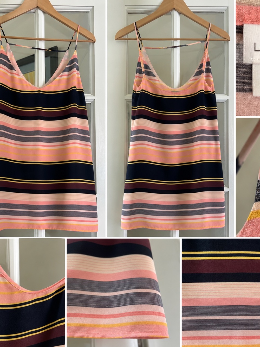LOFT Striped tank top in Pink, Black & Yellow, size XL